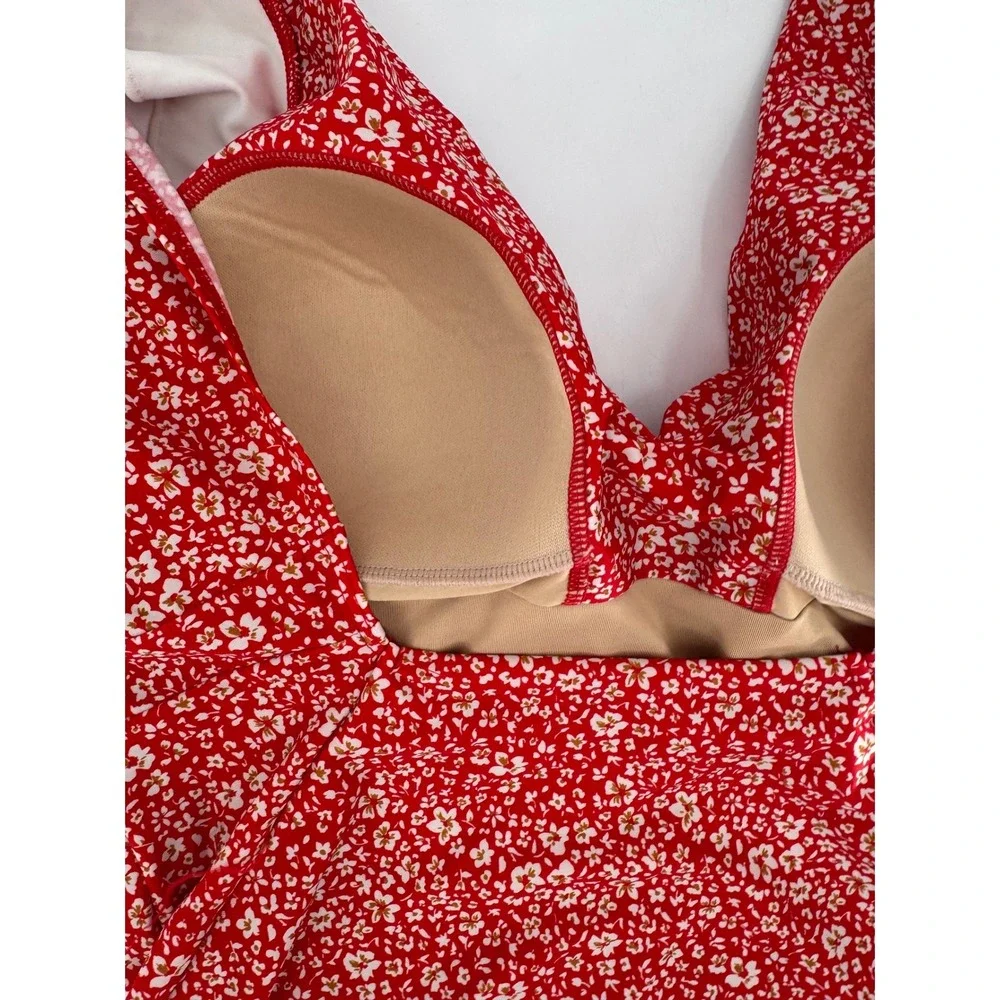 Summersalt The‎ Ruffle Backflip Women Size 12 Red Floral One Piece Swimsuit